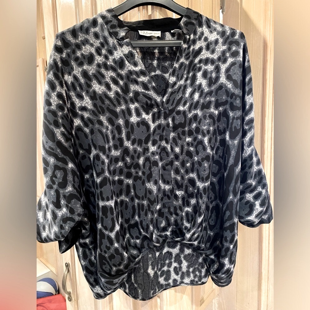 Neiman Marcus leopard print blouse top GUC. Size Med. Popular print this fall!